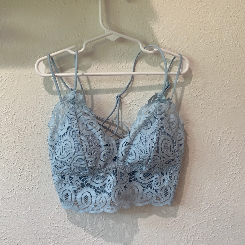 Pink light blue lace longline bralette